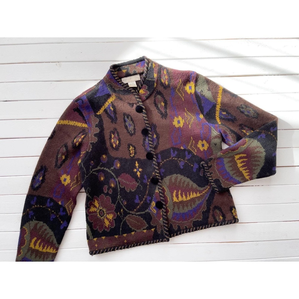 wool cardigan sweater 90s vintage Doncaster‎ brown black mohair sweater